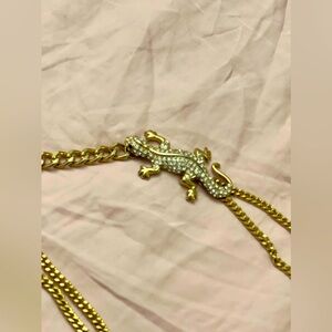 Gold-tone Metal Thick Chain with Lizard made of CZ Waist Belts